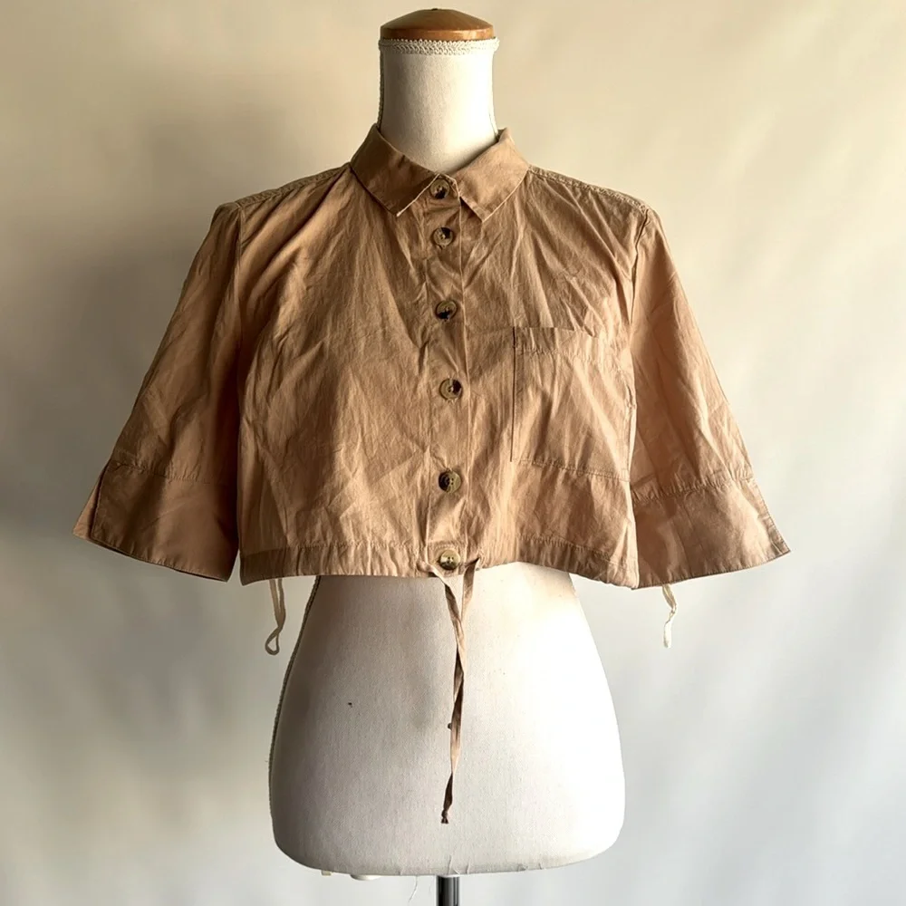 NWT Free People Cropped Short Sleeve Utility Shirt - sz M